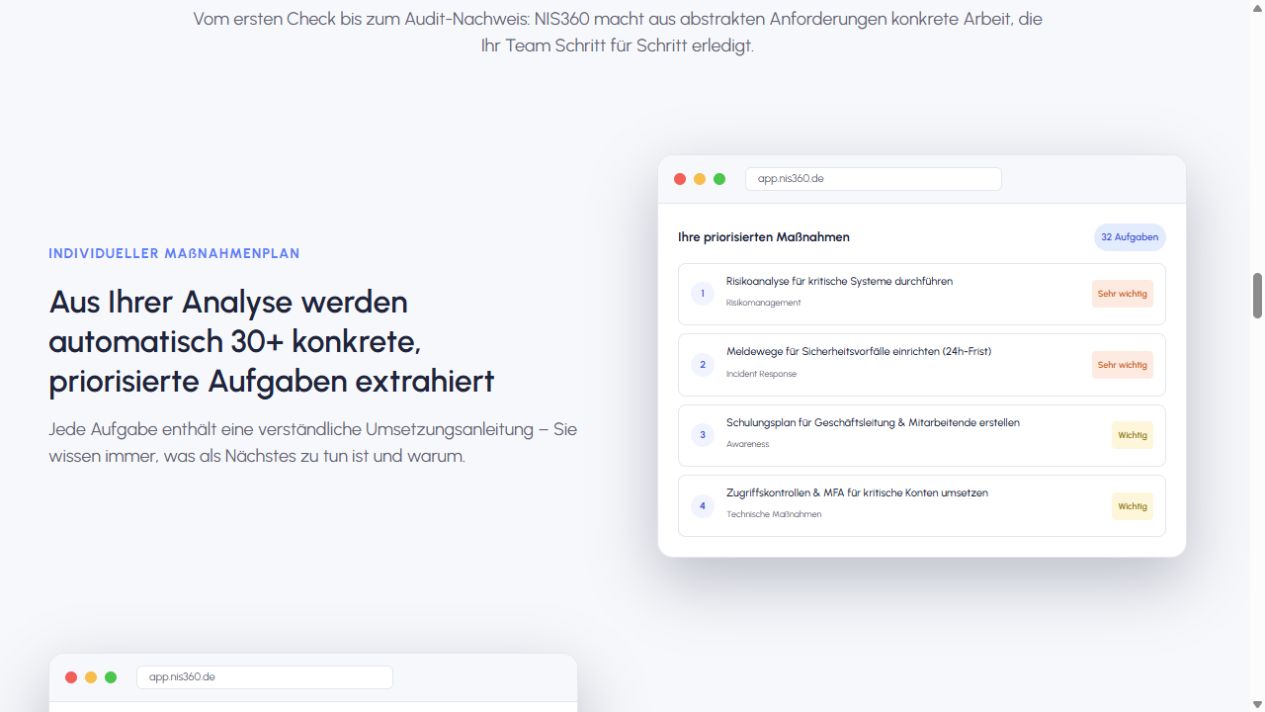 Aktuelle NIS360-Ansicht: Maßnahmenplan